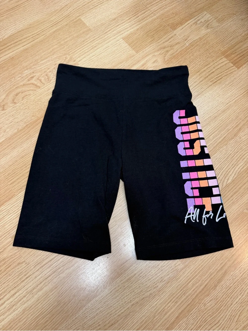 Justice Girls XL 16/18 Bike Shorts Black Glitter Rainbow Graphic All For Love